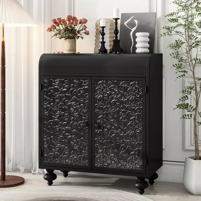 CLIHOME Art Accent Cabinet With 2 Doors, Sideboard Buffet Cabinet with Storage, Distressed Decorative Storage Cabinet