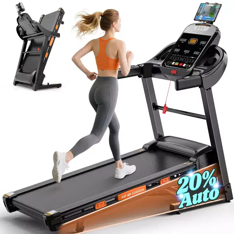 Foldable Treadmill w/ 20% Incline, 12MPH Fast Speed Treadmill w/105 Programs for Home Running Walking, 400LBS Treadmill APP Connected, Wider Belt