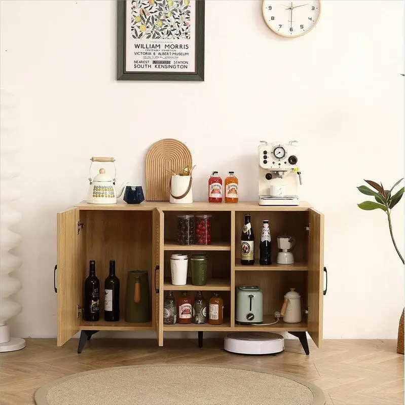 45.3W Three-Door Cabinet with Natural Rattan - N/A