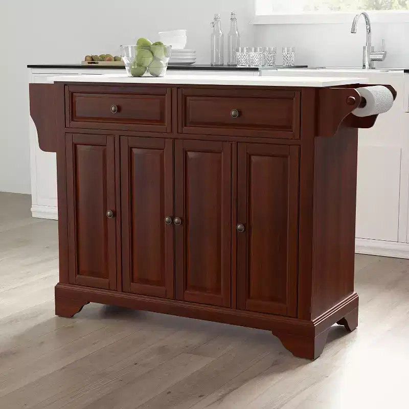 Full Size Kitchen Island Cart with Granite White Top, Storage Drawers and Shelves