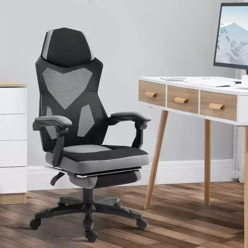 Home Office Chair Adjustable Height Recliner with Retractable Footrest