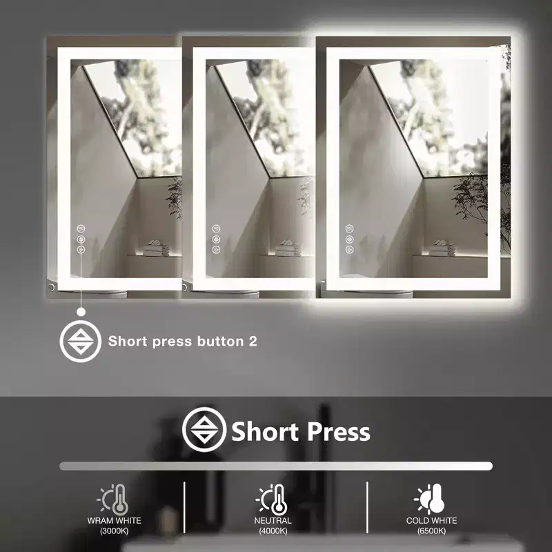MAYEERTY Bathroom Mirror Dual Light Source Three Lighting Modes