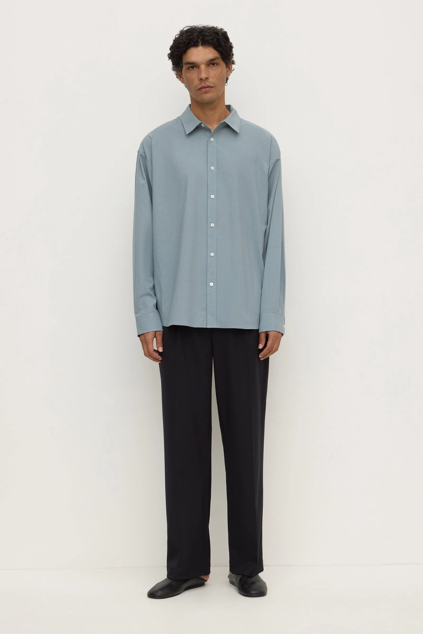 Steel Blue Cotton Voile Long Sleeve Shirt