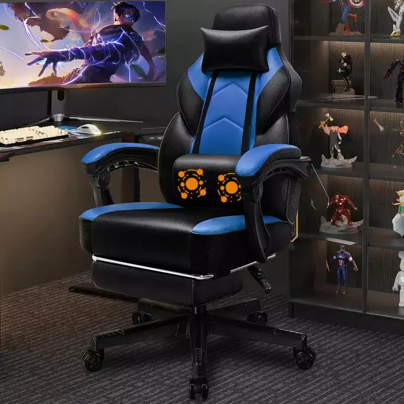 Gaming Chair with Footrest and Massage Lumbar Support