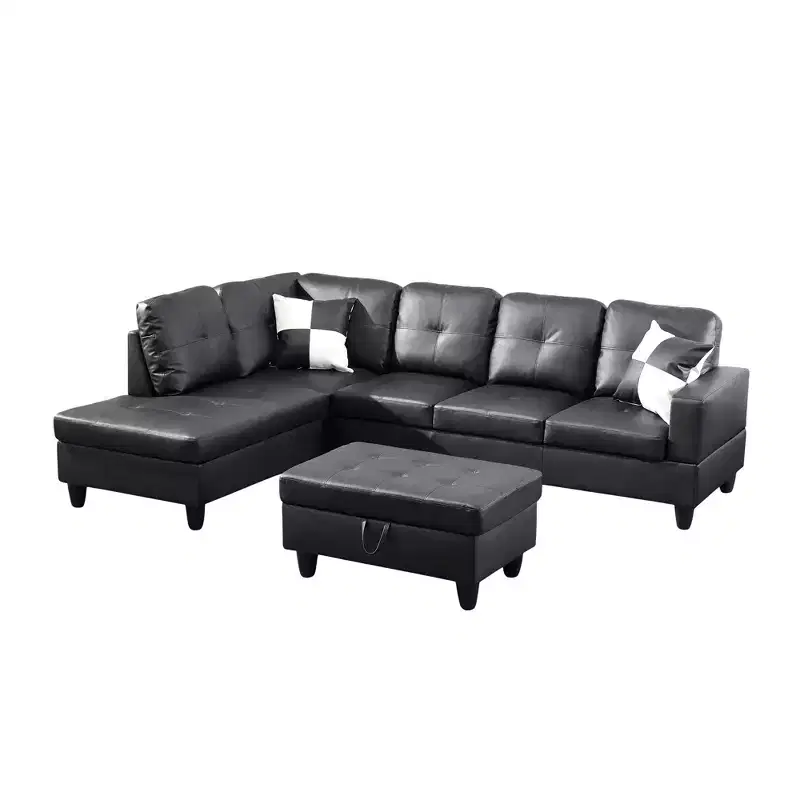 Contemporary Black Leather Sectional Sofa