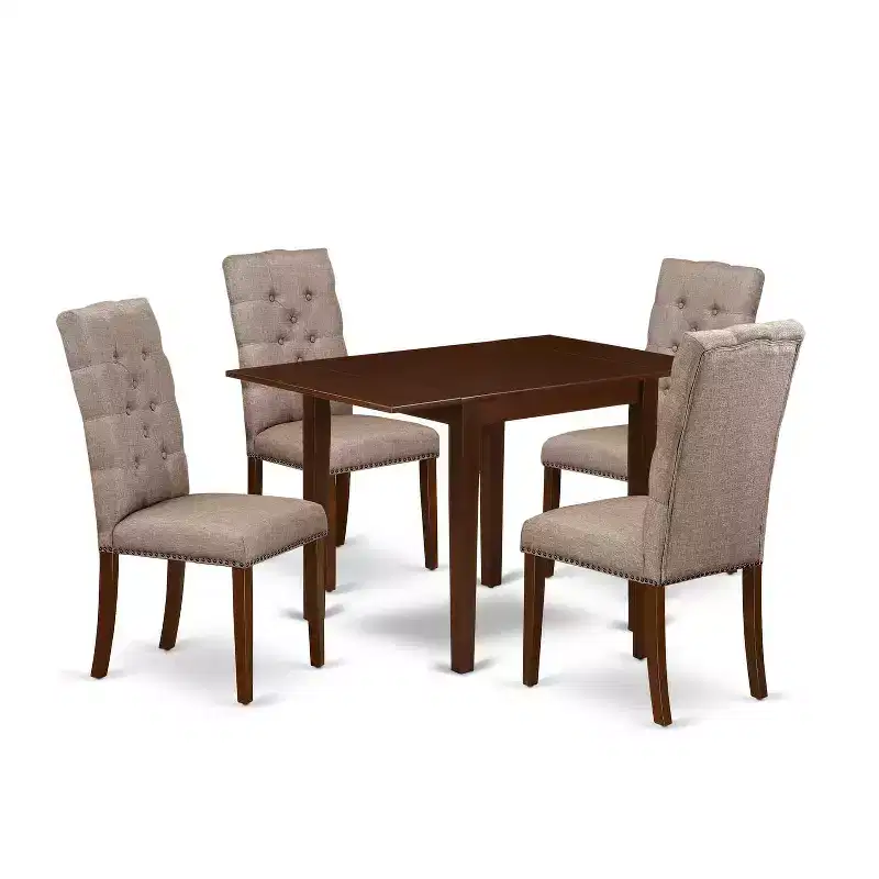 Kitchen Table Set 5 Piece - Modern Dinette Set with 4 Parsons Chairs & Drop Leaf Table - Hardwood Dining Furniture
