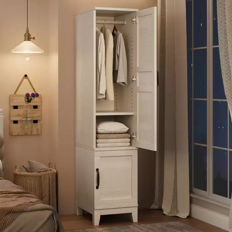 Armoire Wardrobe Closet with Doors, 72 Wooden Wardrobe Cabinet with Hanging Rod, Narrow Tall Clothing Armoire Cabinet with Adjustable Shelves