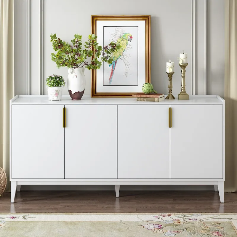 Wooden Storage Cabinet Sideboard with 4 Doors and Adjustable Shelves,for Hallway Entryway Living Room Bedroom