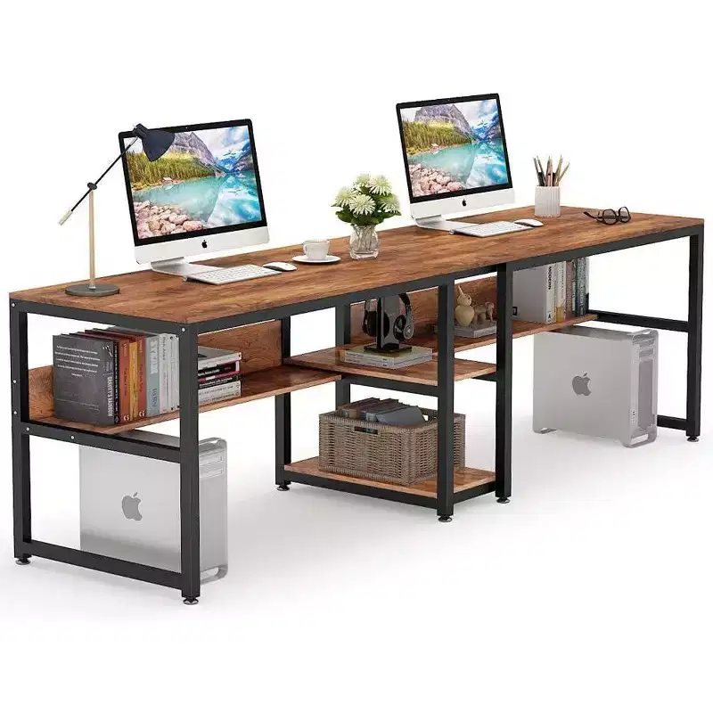Double Desk with Bookshelf, 78.7