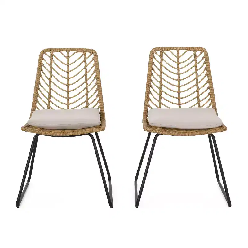 Okak 17.5 Boho Industrial Patio Accent Chairs Club Chairs with Cushion,Set of 2,Outdoor Wicker Rattan Dining Chairs,Patio Furniture Seating