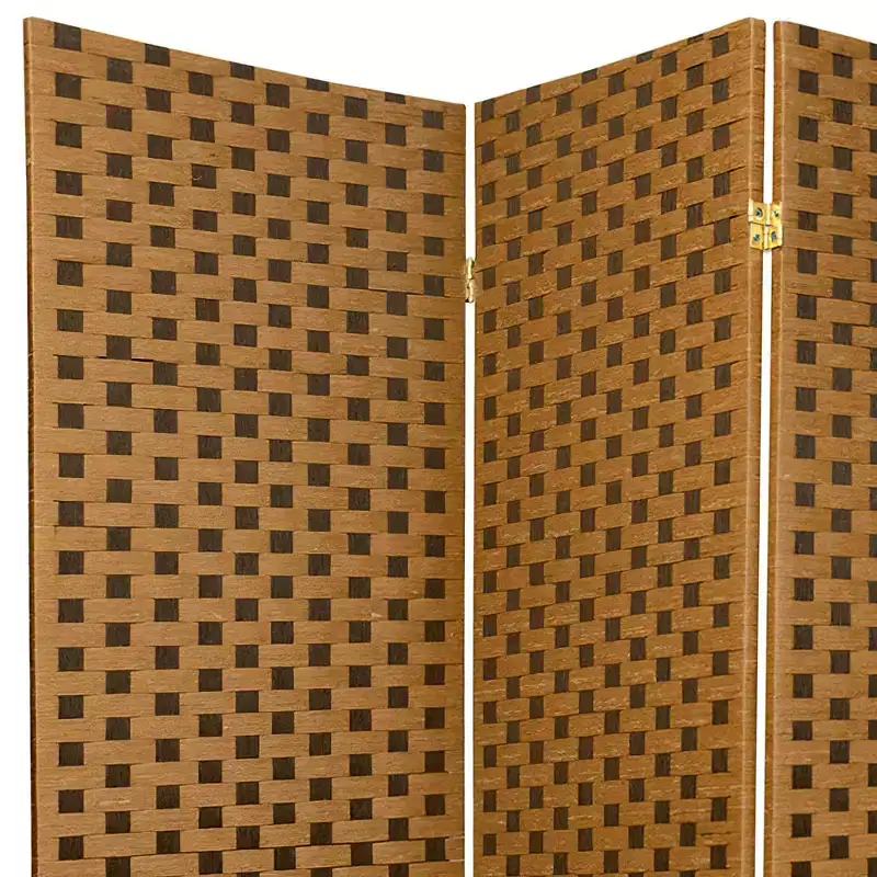 Oriental Furniture 6 ft. Tall Woven Fiber Room Divider Two-Tone Brown 3 Panel: Hardwood Frame, Metal Hinges