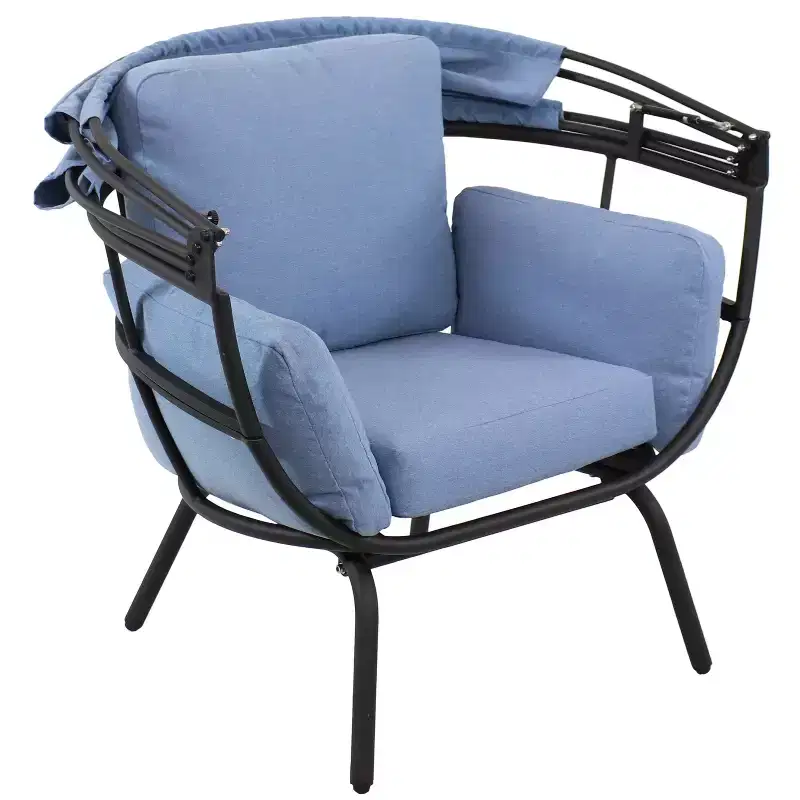 Sunnydaze Modern Luxury Patio Lounge Chair with Retractable Shade - Powder-Coated Aluminum Frame with Polyester Cushions and Canopy