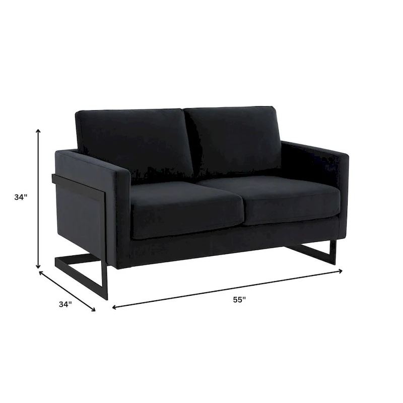 Upholstered Loveseat Sofa in Velvet Fabric with Removable Cushions and Stainless Steel Frame
