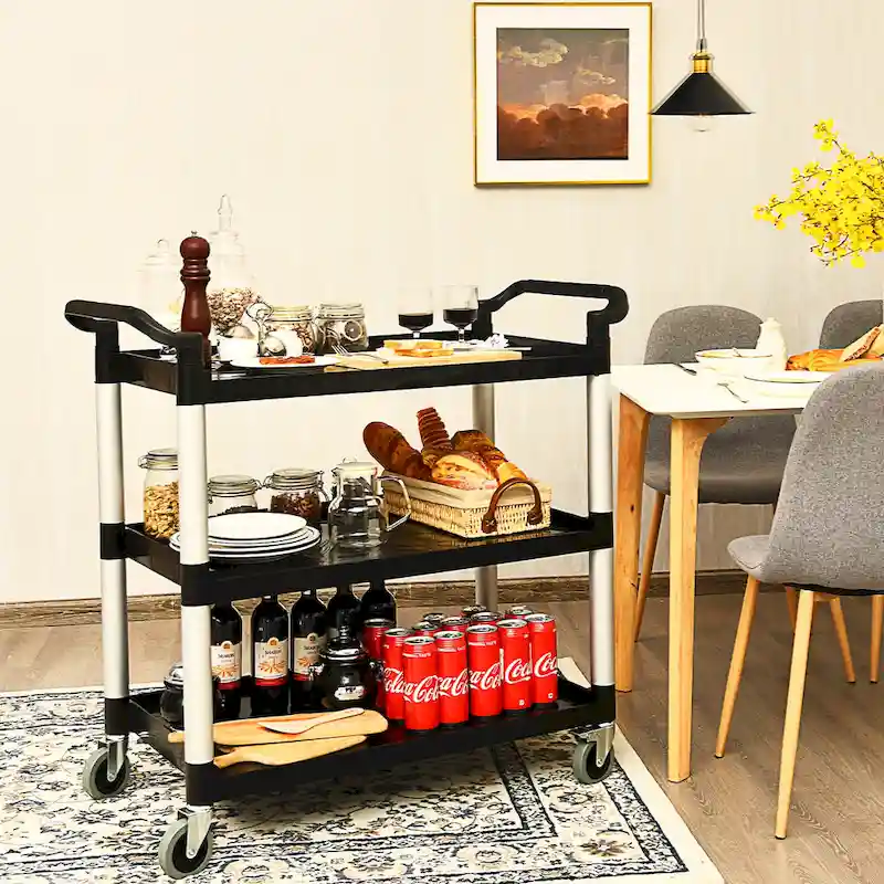 Costway 3-Shelf Utility Service Cart Aluminum Frame 490lbs Capacity w/