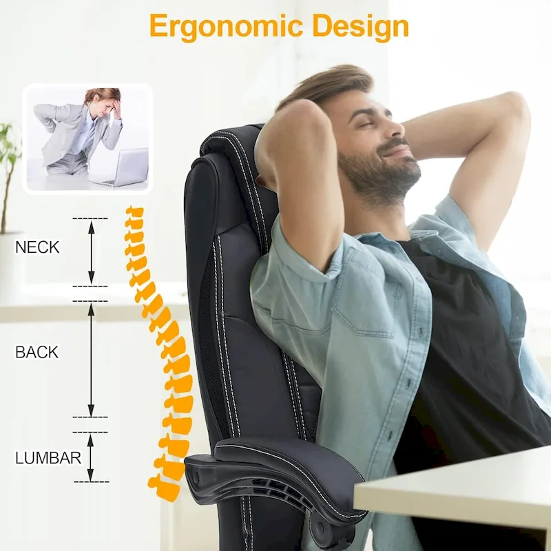 Ergonomic Heated Executive Office Chair, 2/4/6-Point Massage, Retractable Footrest, PU Leather