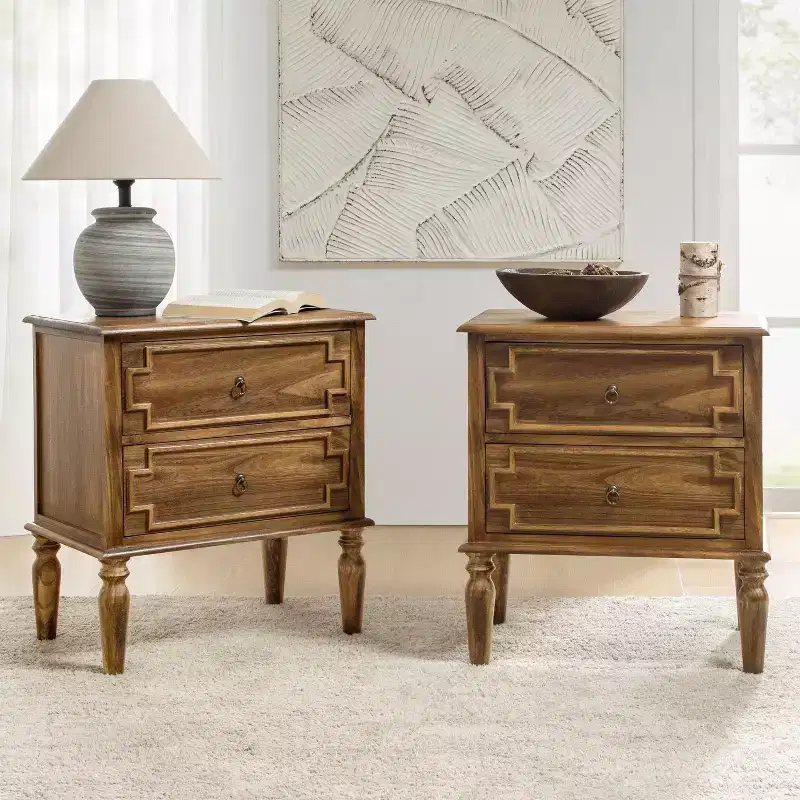 Tikal 28 Tall 2-Drawer End Table Set of 2 | HULALA HOME-WALNUT