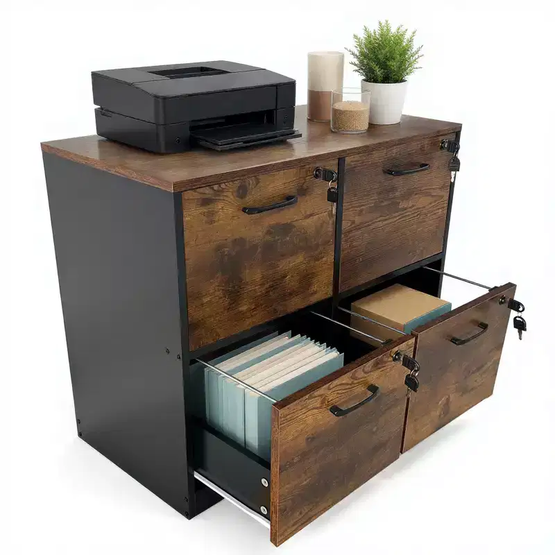 4-Drawer Wood File Cabinet with Lock