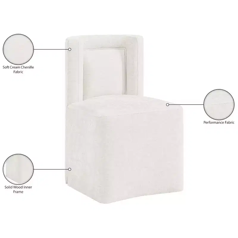 Meridian Furniture Duvina Cream Chenille Performance Fabric Upholstered Dining Chair