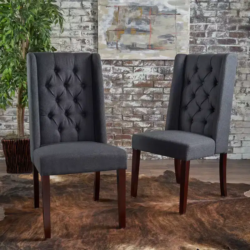Christopher Knight Home Tracy Fabric Dining Chair with Tufted High Back and Birch Wood Legs (Set of 2)