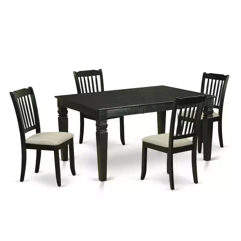 HomeStock 5-Piece Rectangle Black Finish Solid Wood Top Dining table with 4-Chairs with Butterfly Leaf Slat Back