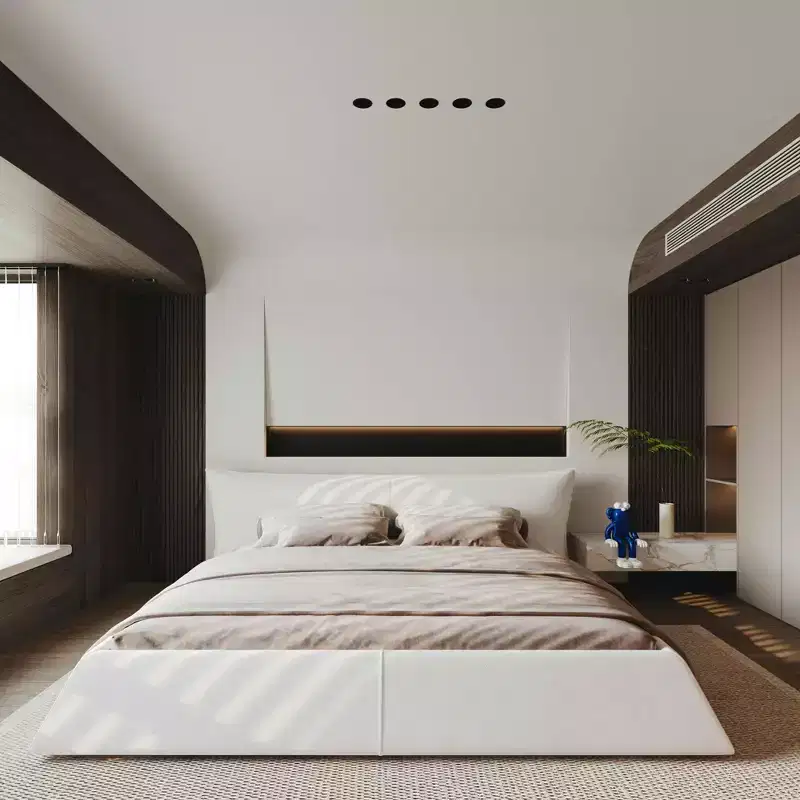 King Size Upholstered Platform Bed with Special Shaped Velvet Headboard,Metal & Solid Frame Beige