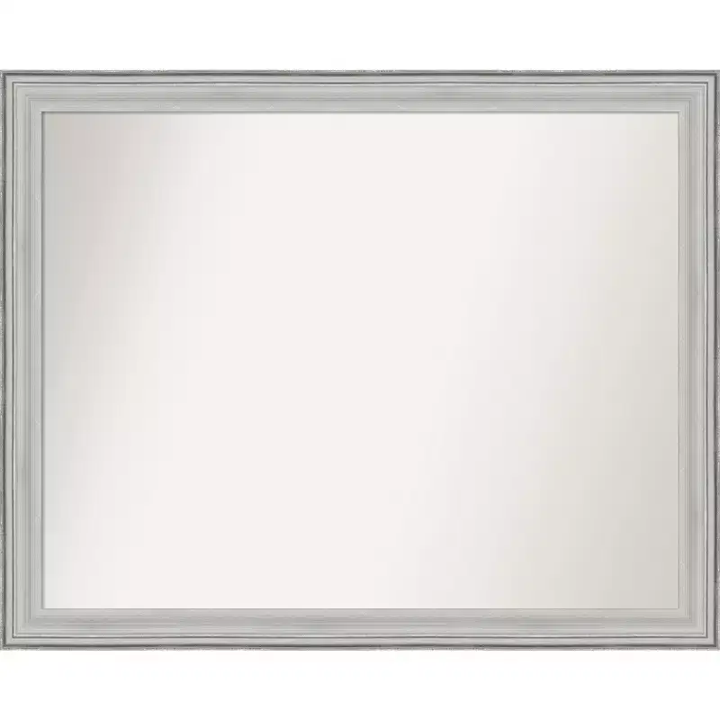 Amanti Art Bel Volto Silver Non-Beveled Wood Bathroom Wall Mirror