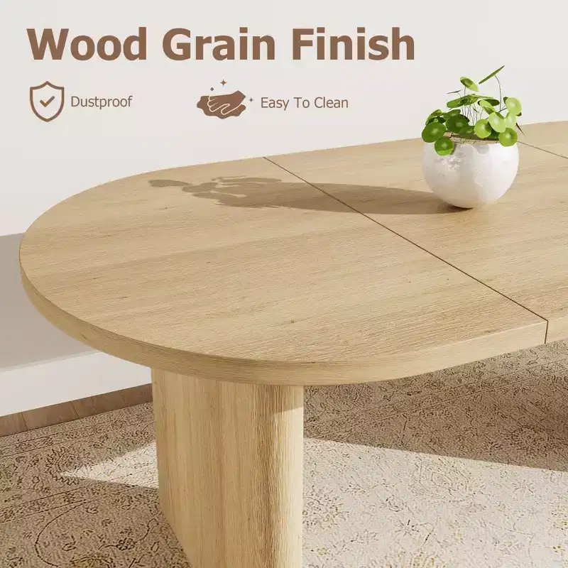 Oval Dining Table for 6-8 People, Large Kitchen Table with Thick Sturdy Wooden Base, Farmhouse Style