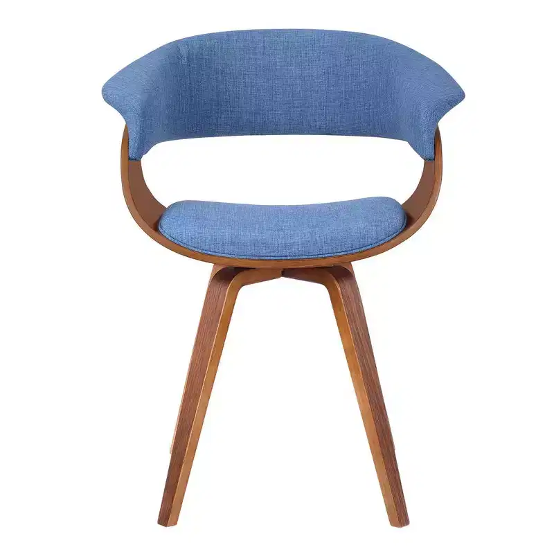 Armen Living,Summer Mid-Century Chair in Blue Fabric with Walnut Wood Finish