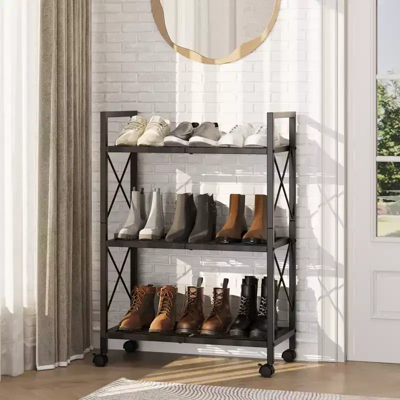 Slim Adjustable Shoe Rack Organizer with Non-Woven Fabric Shelves, Sturdy Frame Shoe Storage for Entryway, Closet and Bedroom