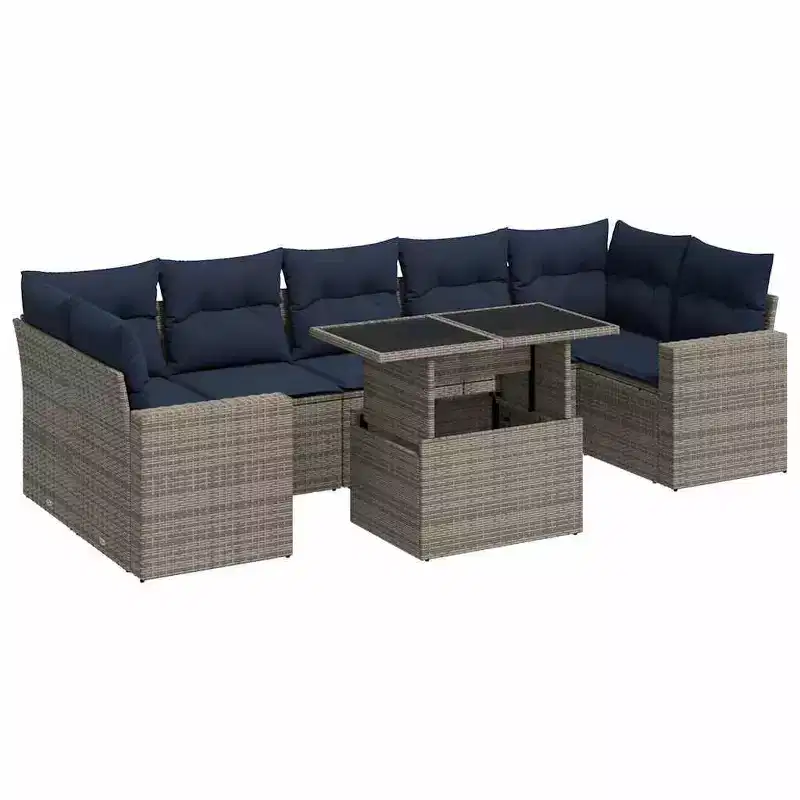 vidaXL Patio Sofa Set with Cushions Poly Rattan Acacia