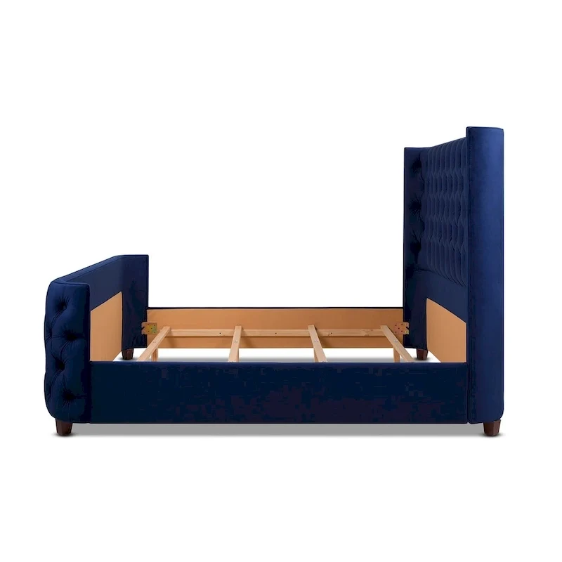Velvet Upholstered Tufted Sheltered Panel Bed Set