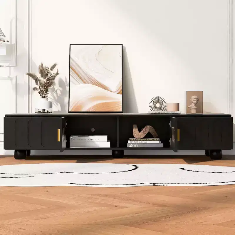 Bestier 71 Modern TV Stand for TVs up to 80, Entertainment Center with Glass Door, TV Storage Cabinet with 2 Drawers Cable Hole for Living room