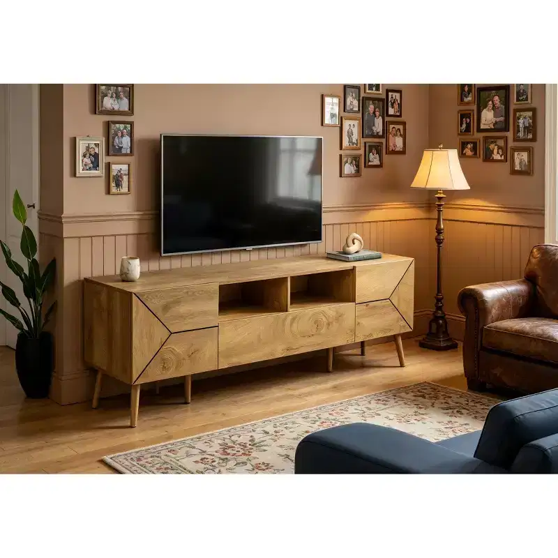 72 Inch Mid Century Modern TV Stand Console, Walnut Media Entertainment Center with Storage Drawer