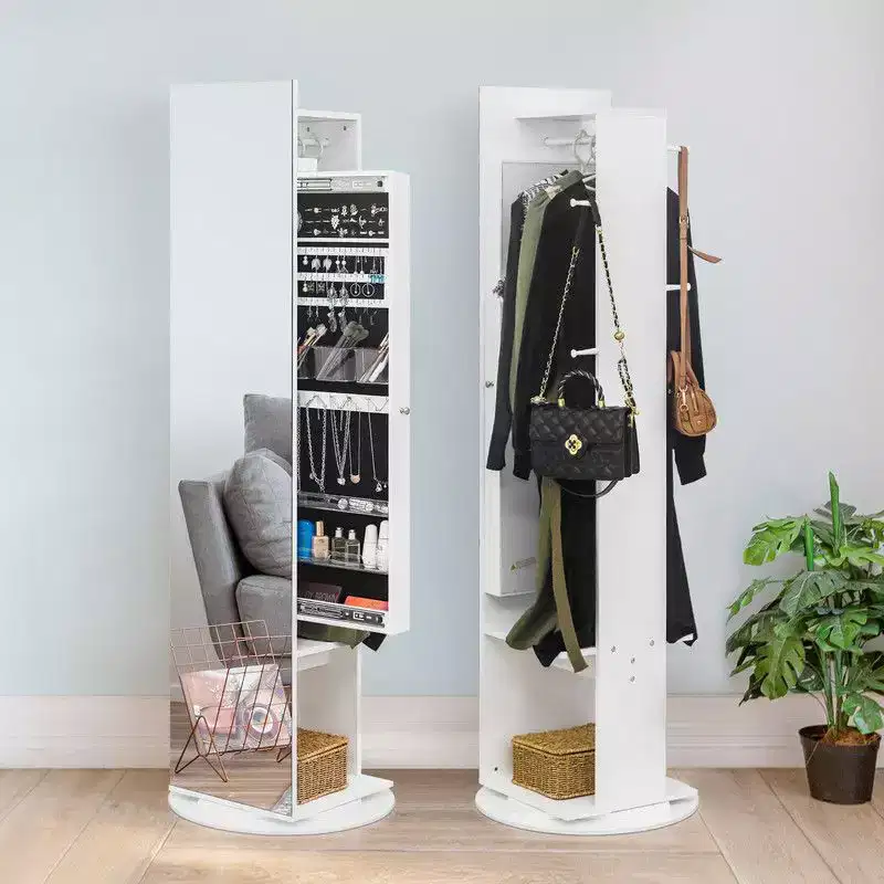 Karl Home 360 Full Length Mirror Jewelry Armoire with Hall Tree
