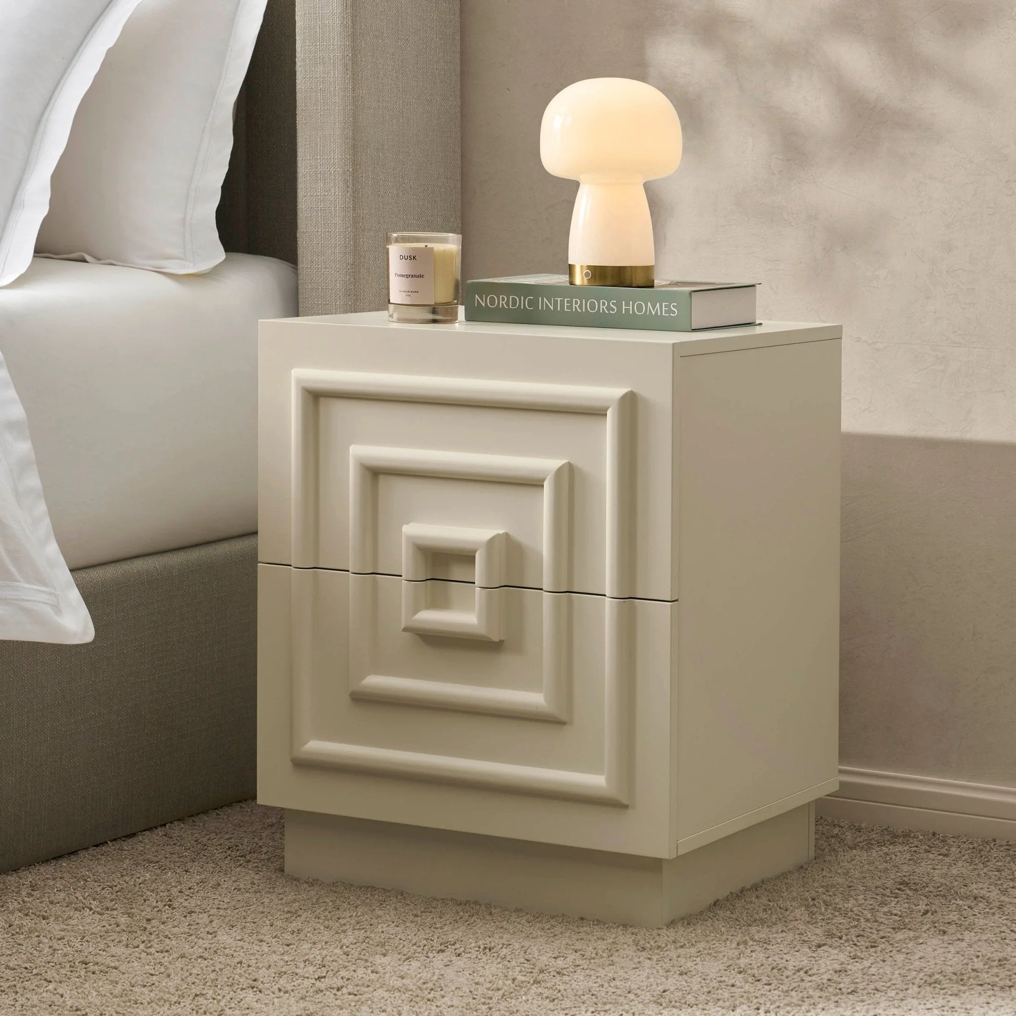 2 Drawer Bedside Table - Cream