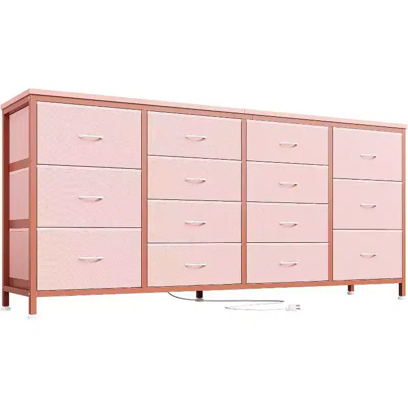 Acekool 14 Drawer Dresser TV Stand with Power Outlet, 63 Inch Fabric Entertainment Center for 65-75 Inch TV, Storage for Bedroom & Living Room