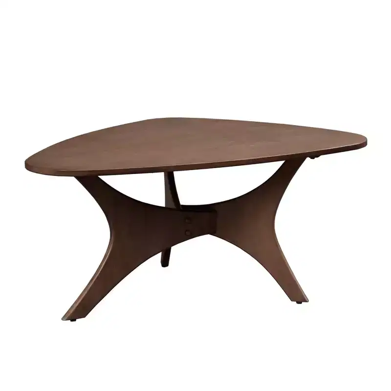 Triangle Wood Coffee Table Pecan Mid-Century Unique Base Living Room