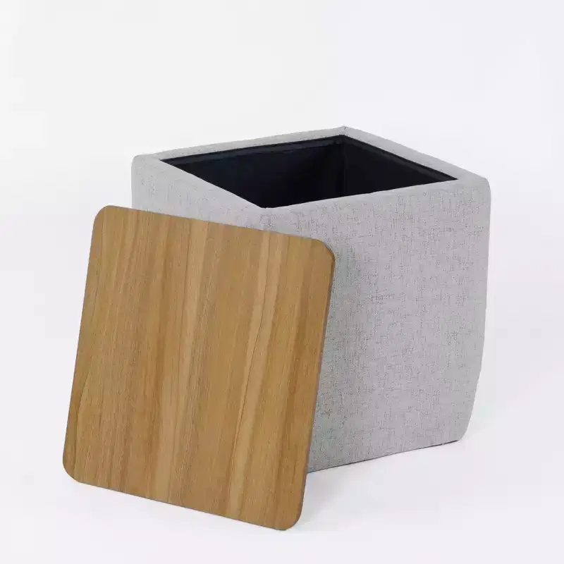 Storage Ottoman with Wood Top