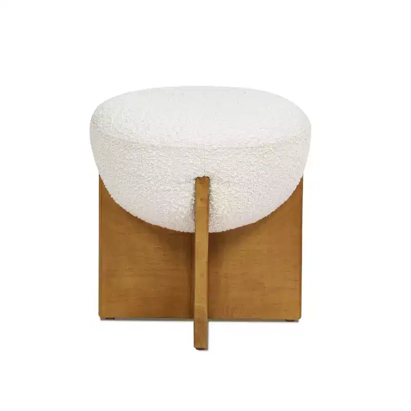 Bali Round Upholstered Ottoman with Natural Wood Base