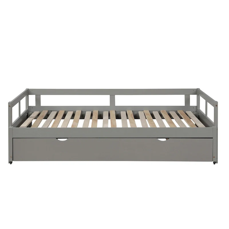Twin Pine Wood Daybed with Pull-Out Trundle & Slat Kit, No Box Spring Needed, Gray, 275 lbs