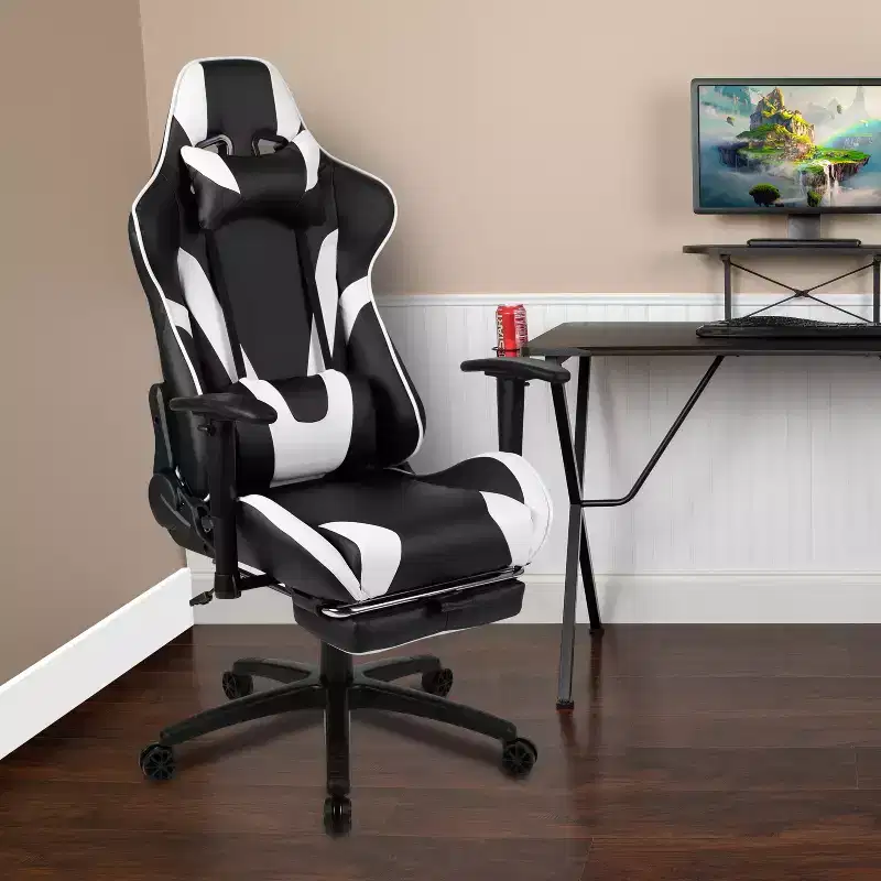Racing Gaming Ergonomic Chair with Reclining Back, Footrest in Red LeatherSoft