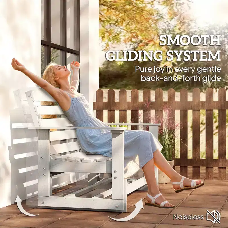 Patio Glider Bench w/ HDPE Slatted Double Rocking Chair