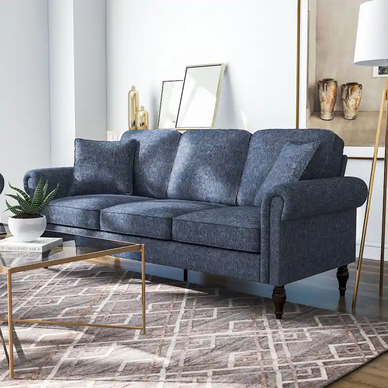 Traditional Chenille Upholstered Rolled Arms Sofa