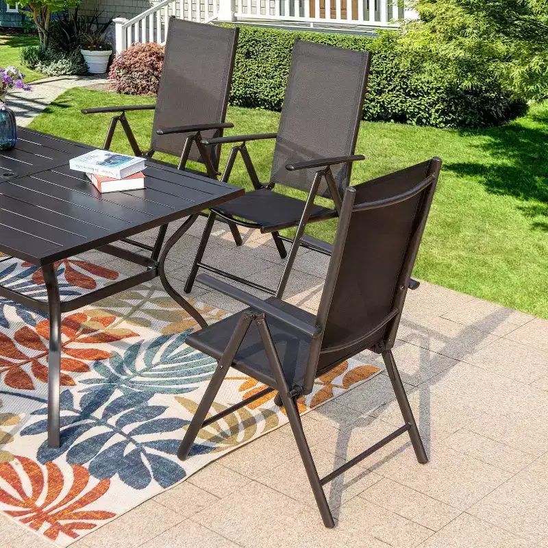 7pc Patio Set with Rectangle Table & Reclining Sling Chairs with Armrests - Captiva Designs: Outdoor Dining Furniture