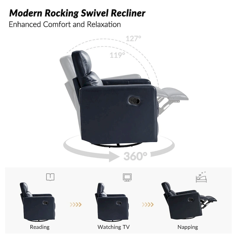 Josefa Modern Genuine Leather Swivel Rocker Recliner Set of 2 by Hulala Home