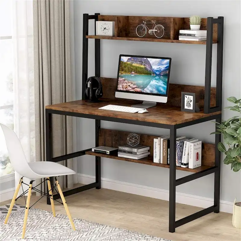 Computer Desk, Home Office Desk Study Desk with Hutch and Shelves