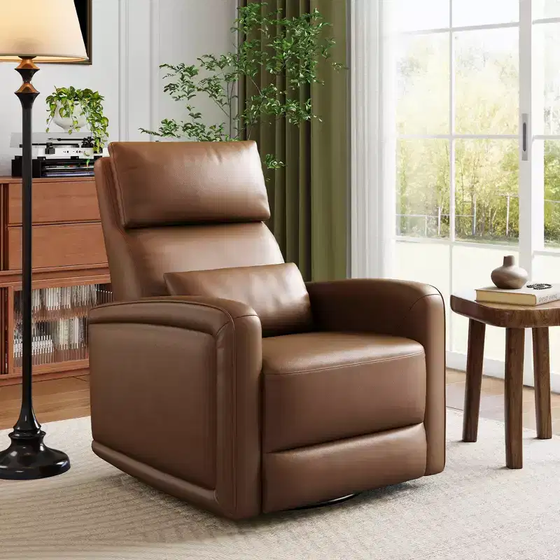 Swivel Recliner Chair with Adjustable Backrest and Upholstered Wingback Design