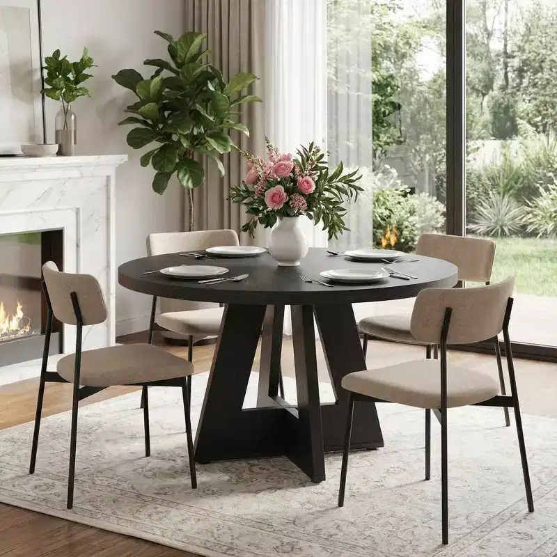 MAYEERTY Farmhouse Style Round Dining Table, 47 Retro Home Kitchen Table
