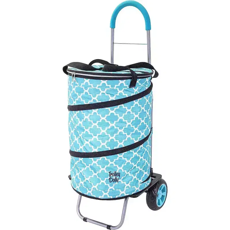 Insulated Folding Shopping Cart with Removable Cooler Bag, Moroccan Tile