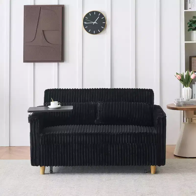 MAYEERTY Loveseat Corduroy Sofa with Dual Functions Aquipped with a Movable Tabletop for Living Room Bedroom
